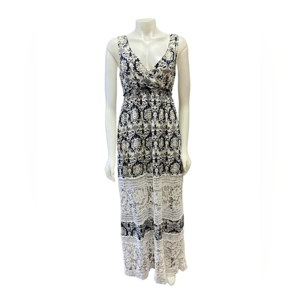 Sunday In Brooklyn Anthropologie Dress Lacey Maxi Tank Blue/White Size Small EUC - Picture 1 of 9